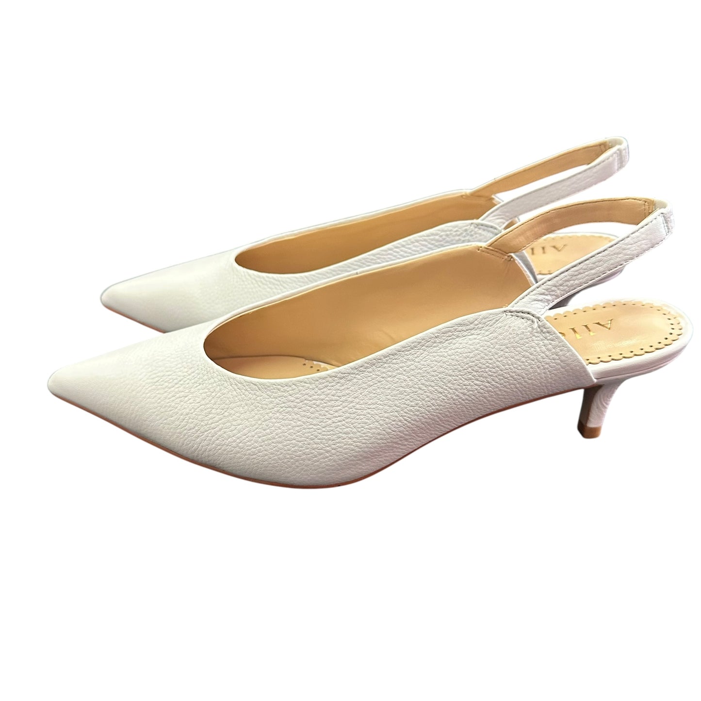 ALLEGRA JAMES WHITE CELINE SLING BACK HEELS 214 SZ 8.5