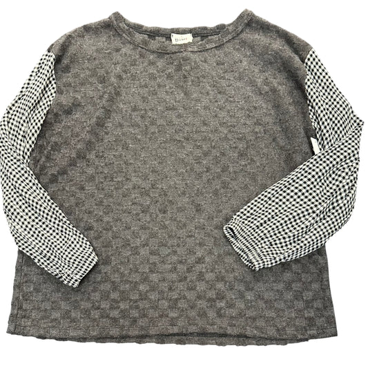 BIBI GRAY CHECKERED TEXTURE TOP GINGHAM SLEEVES 38 LARGE
