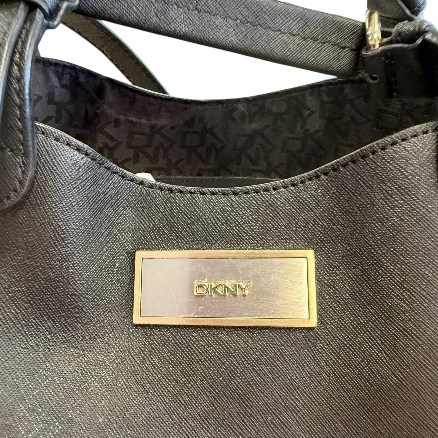 DKNY BLACK SAFFINANO LEATHER TOTE W SHOULDER STRAP 216