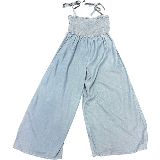 SHE & SKY BLUE CHAMBRAY WIDE LEG SMOCKED JUMPSUIT 100 LARGE