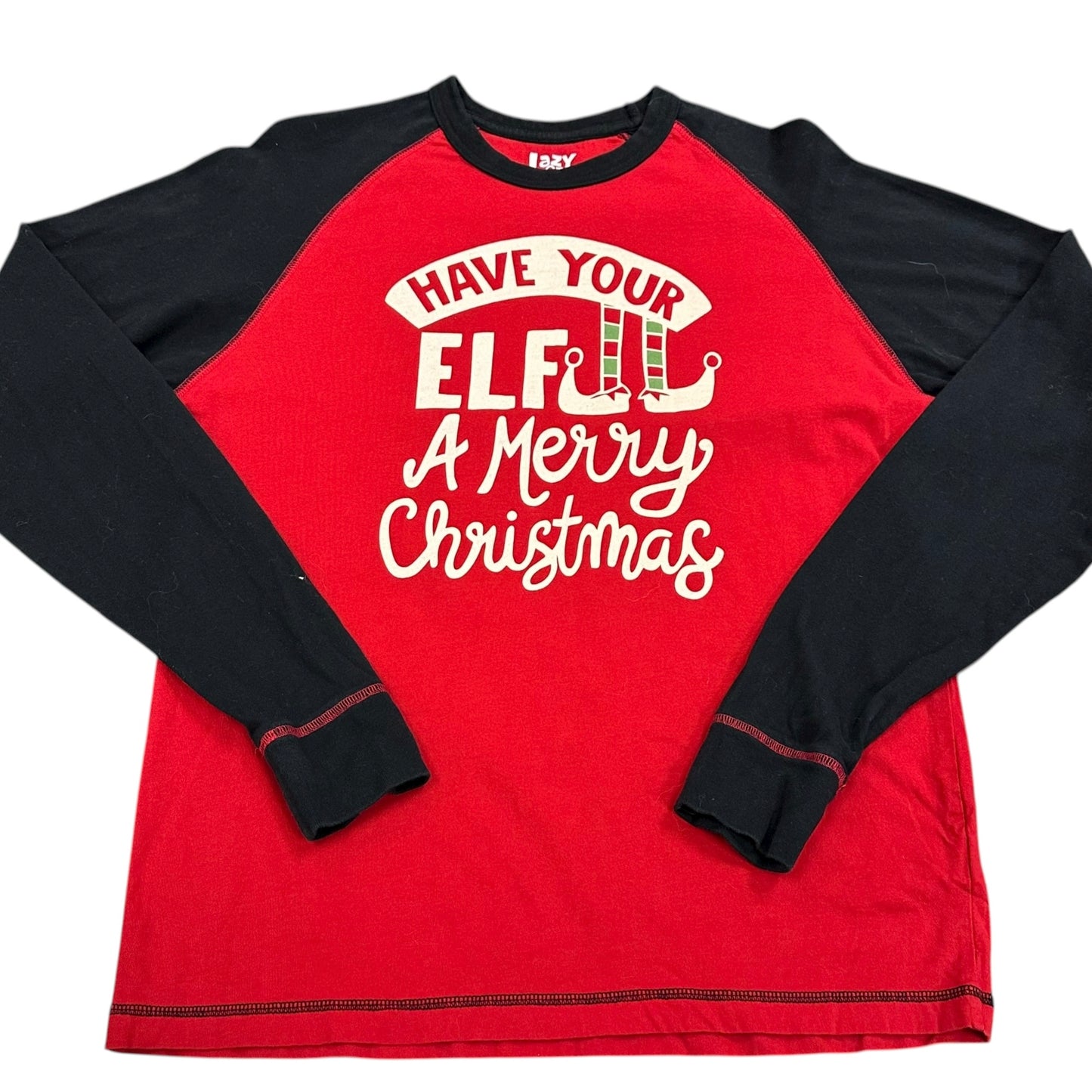 CHRISTMAS TSHIRT RED BLACK RAGLAN HAVE YOUR ELF XS 100
