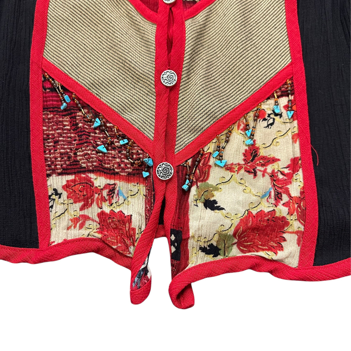 KORET VINTAGE 90S BLACK BEIGE RED VEST TURQUOISE DETAILING 274 MEDIUM