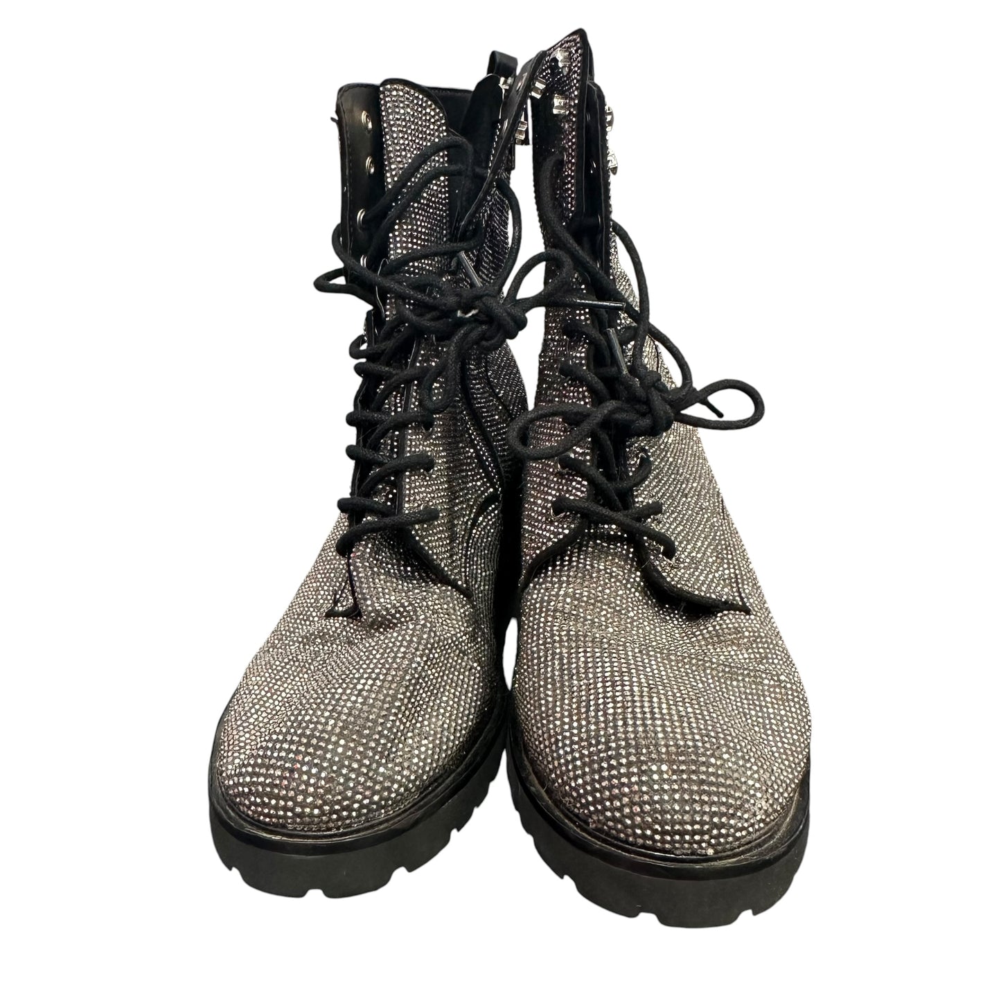 STEVE MADDEN BLACK RHINESTONE LACE UP BOOTS 56 SZ 10
