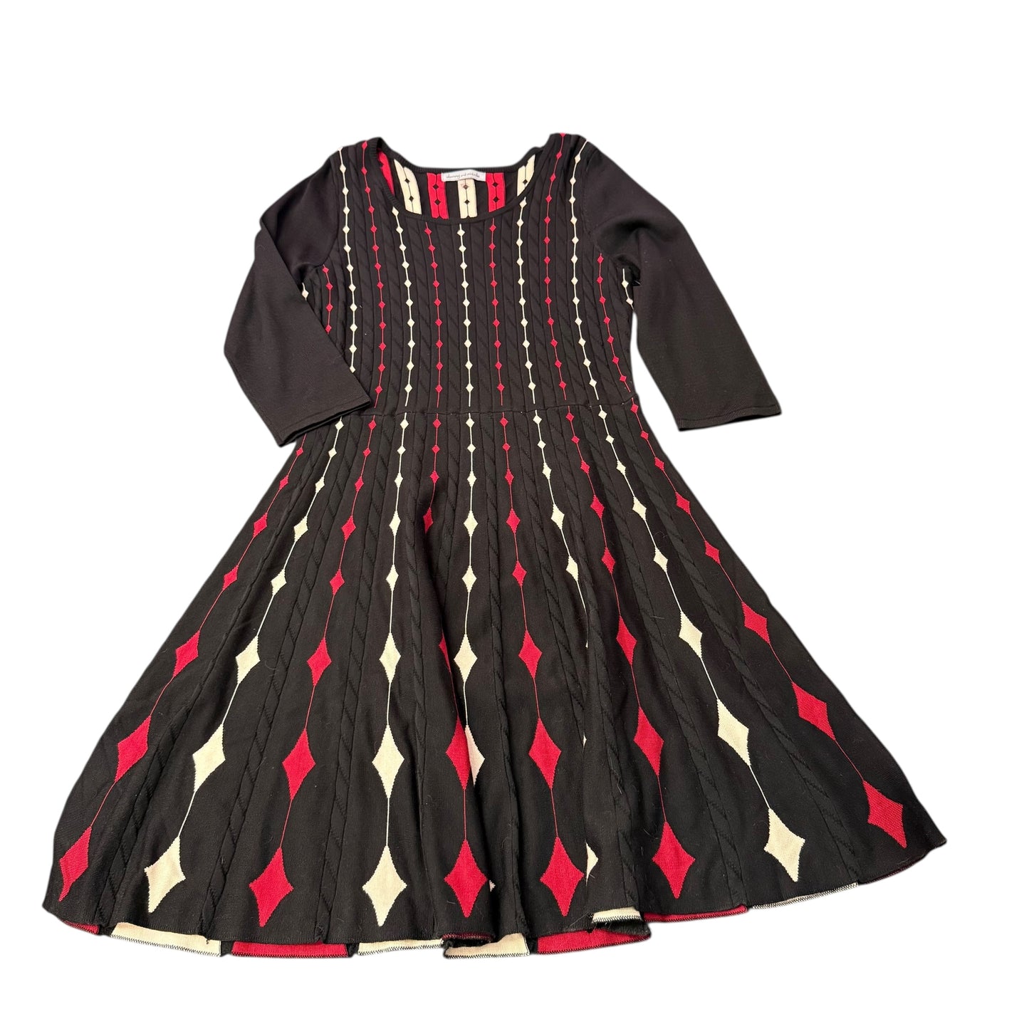 DANNY & NICOLE BLACK GEOMETRIC SWEATER DRESS FIT FLARE 100 NWT $74 LARGE
