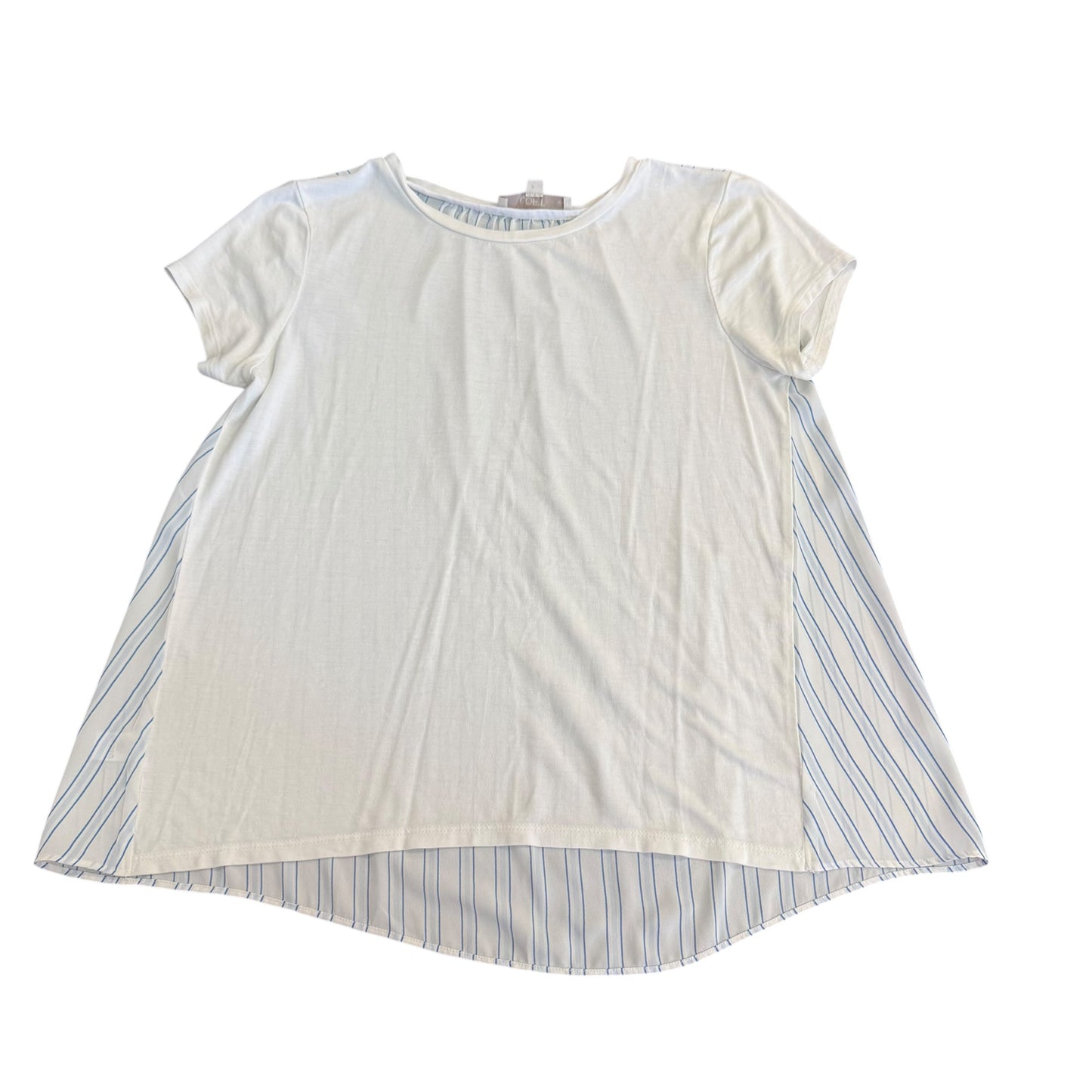 LOFT WHITE FRONT BLUE STRIPED BACK BLOUSE 100 MEDIUM PETITE