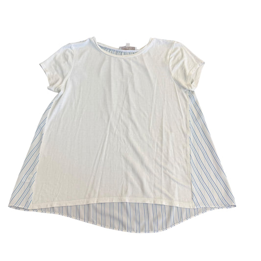 LOFT WHITE FRONT BLUE STRIPED BACK BLOUSE 100 MEDIUM PETITE
