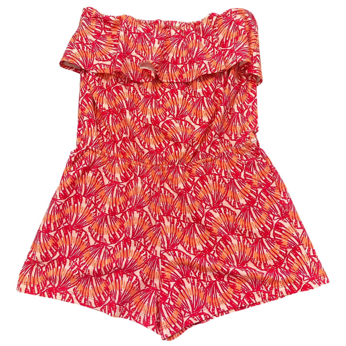 VINEYARD VINES PINK ORANGE RUFFLE STRAPLESS ROMPER 100 SMALL