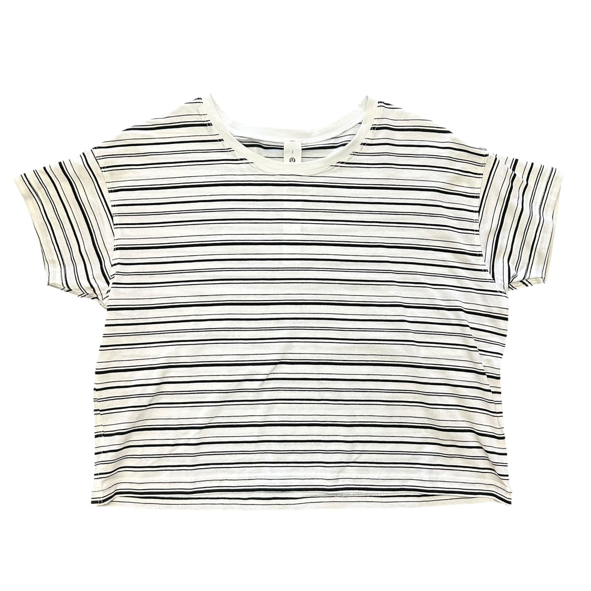 LULULEMON CATES TEE BLACK WHITE STRIPED NWT 122 SZ 2