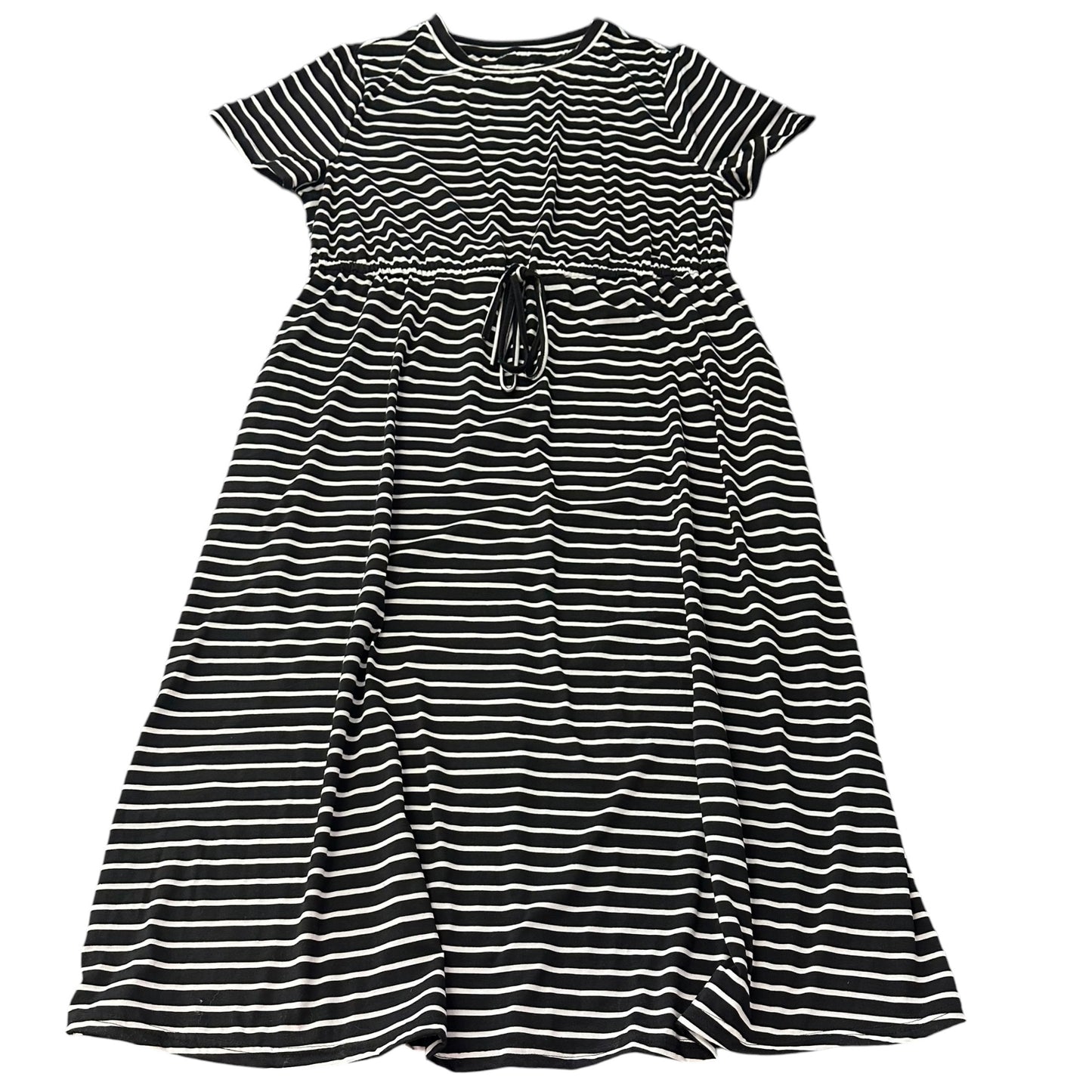 BLACK WHITE STRIPED MIDI DRESS 36 1XL