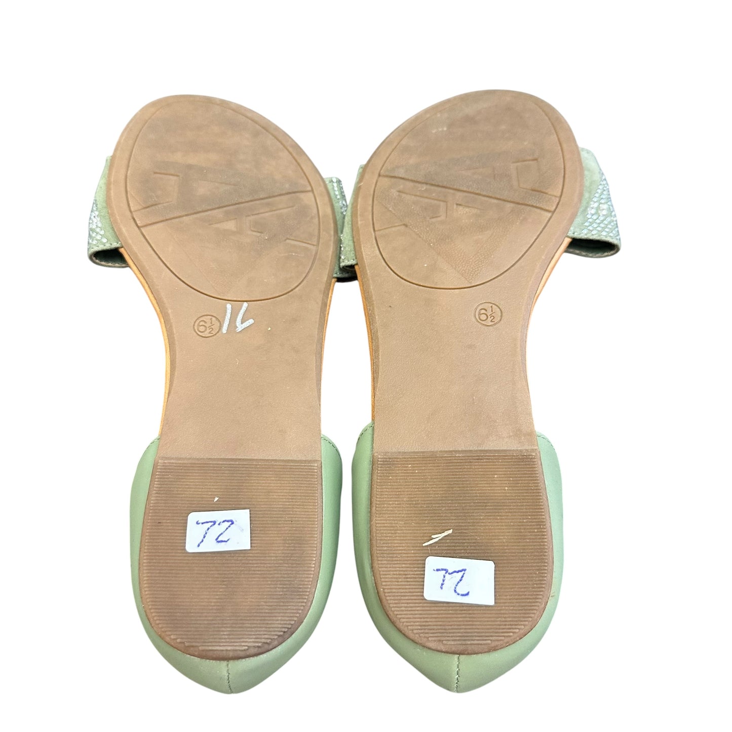 ANDIAMO SAGE GREEN FLAT SANDALS RHINESTONES 72 SZ 6.5