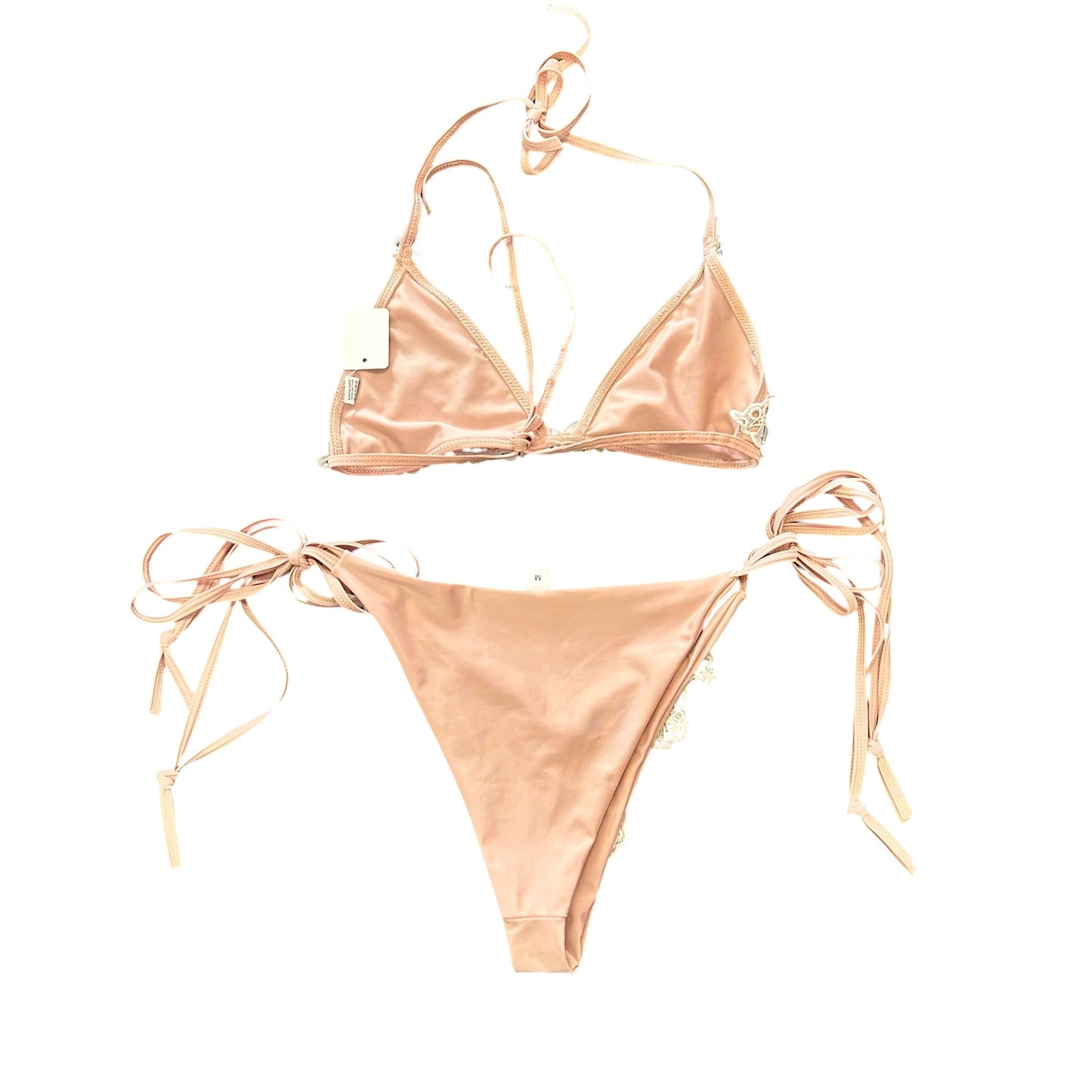 PINK CROCHET RHINESTONE BIKINI 158 M/L