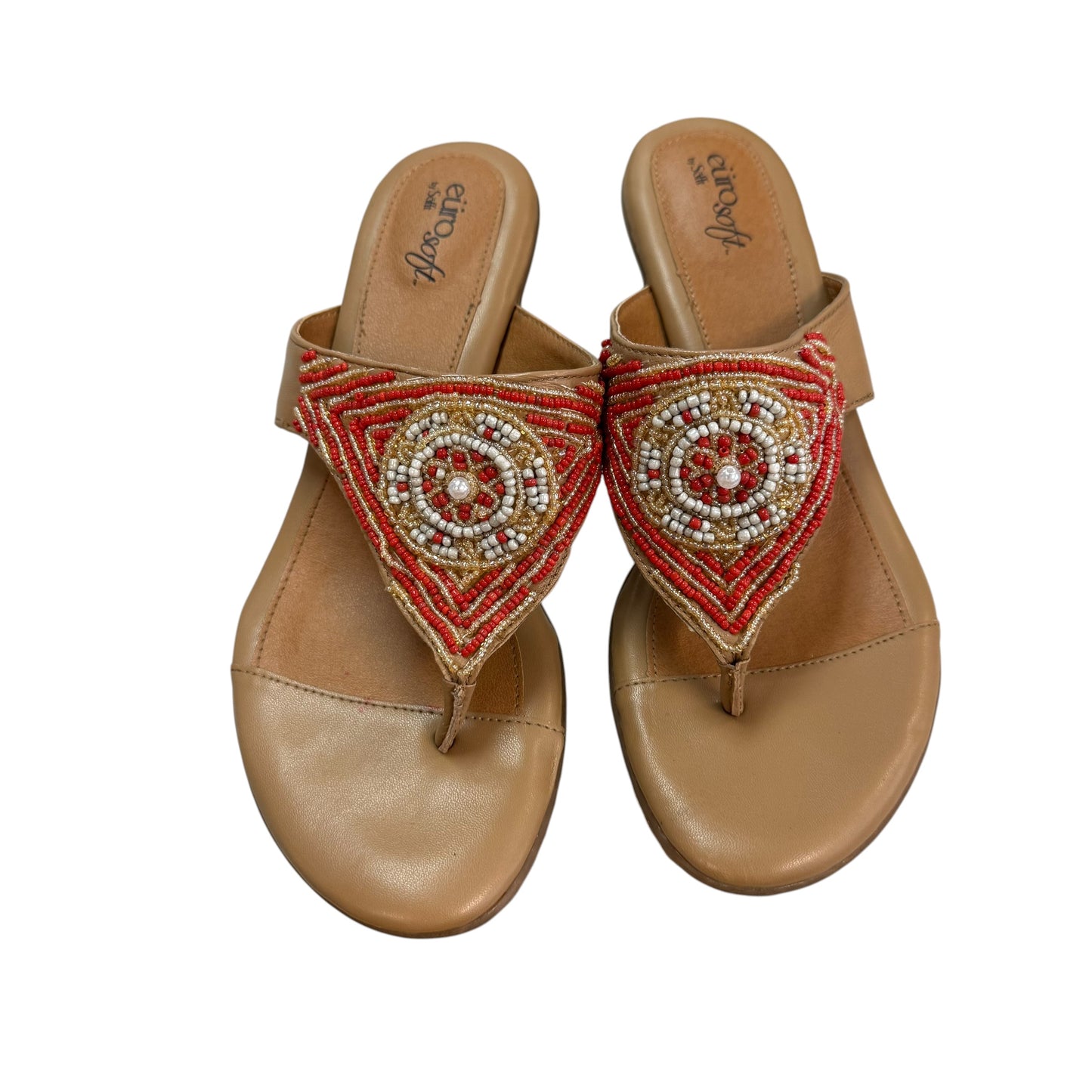 EUROSOFT BY SOFT TAN ORANGE BEADED WEDGE SANDALS 100 SZ 9.5