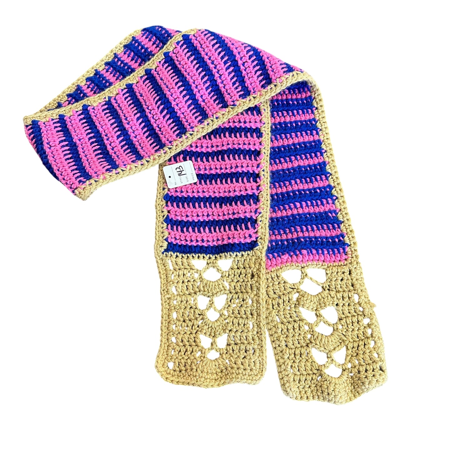 PINK BLUE CROCHET SCARF 143 OS