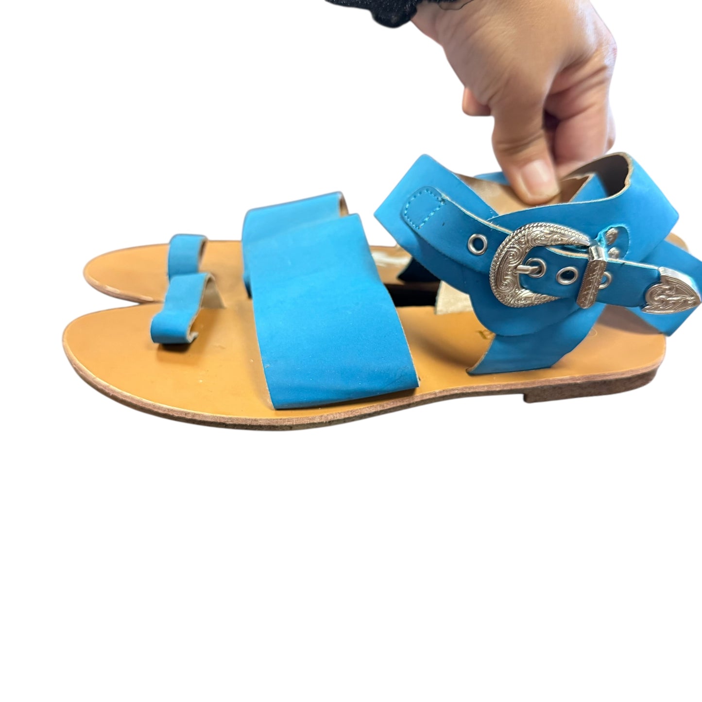 MATA BLUE SILVER WESTERN FLAT SANDALS SZ 7