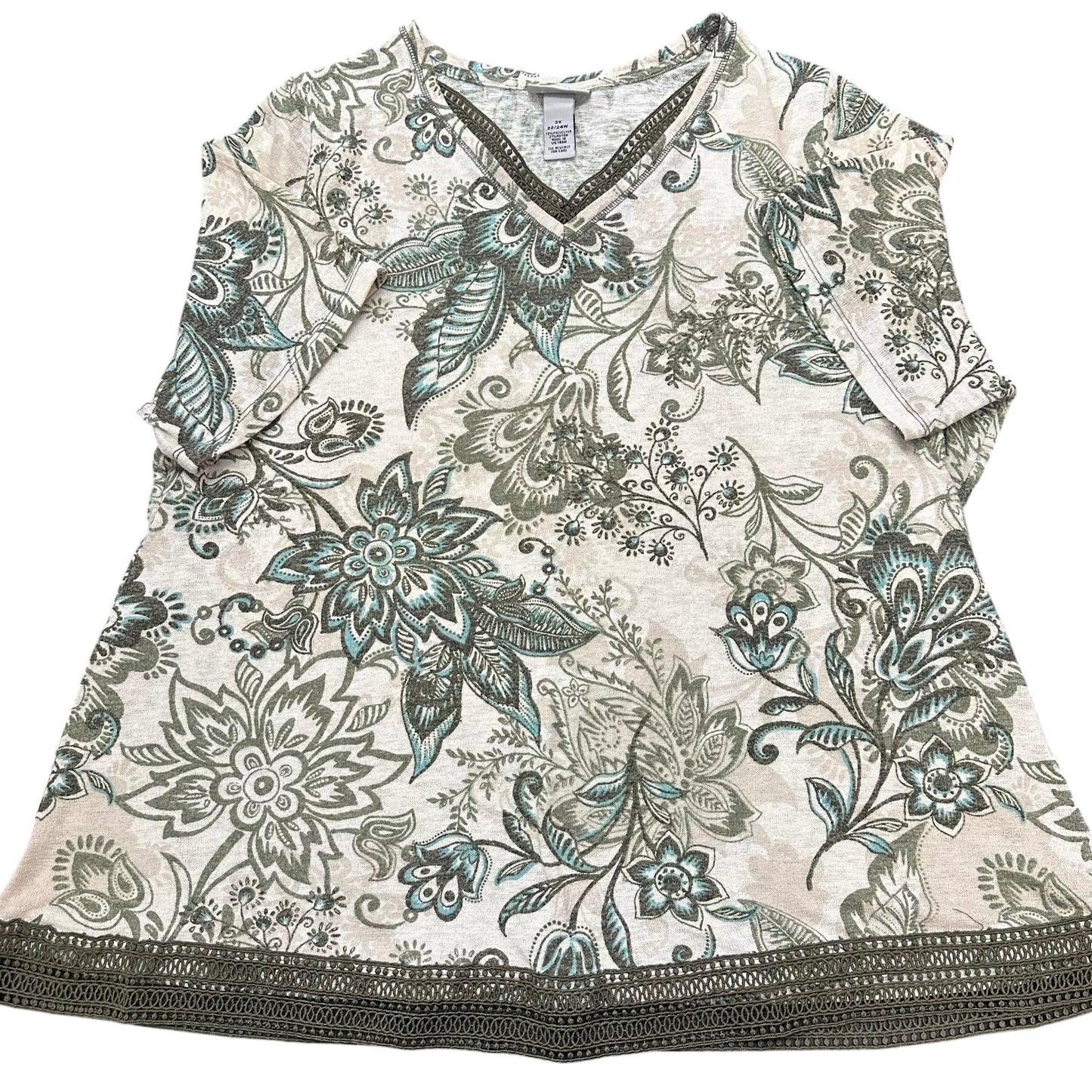 CATHERINES GREEN BEIGE KNIT TOP 100 2X