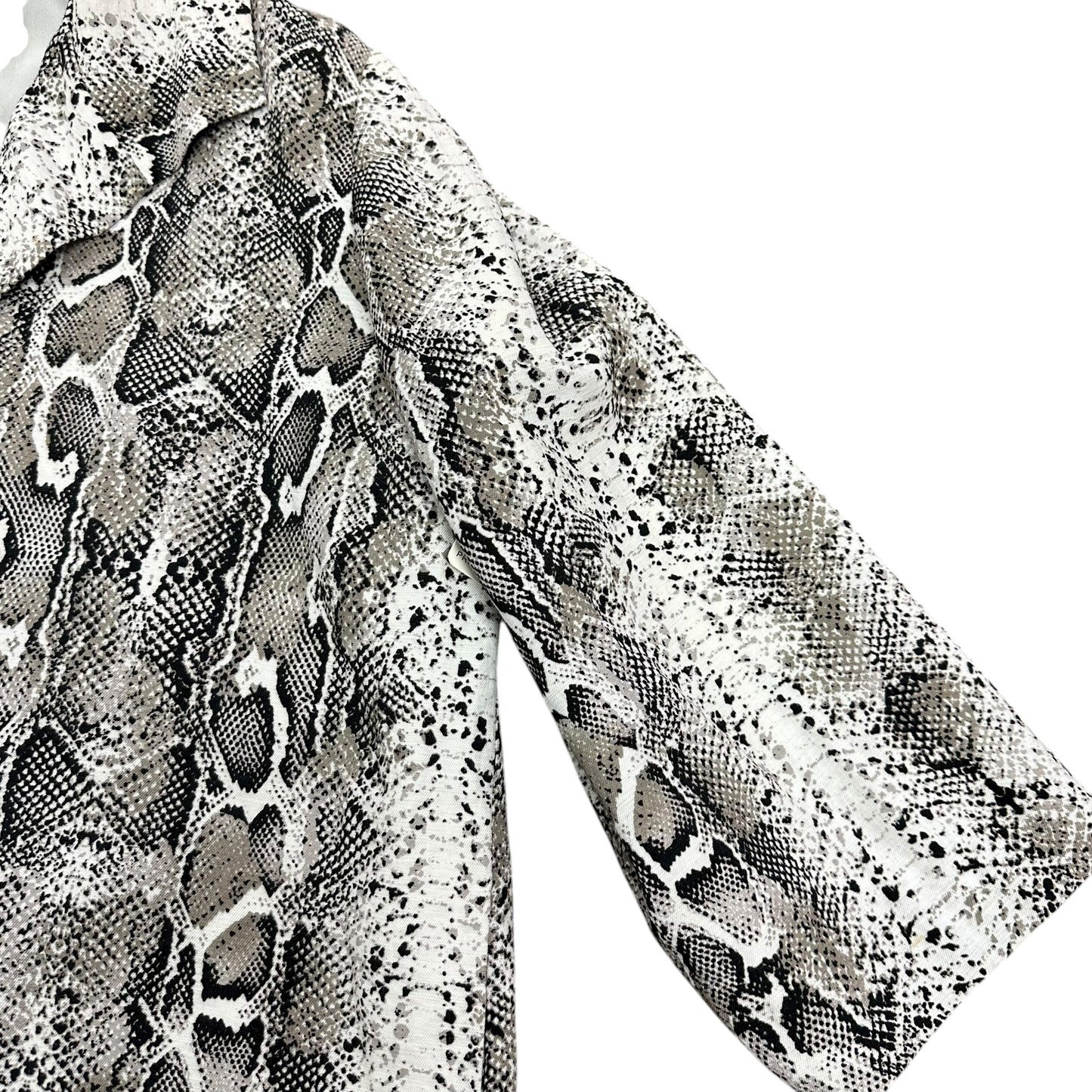 CHICO'S OPEN FRONT JACKET BLAZER GRAY WHITE SNAKE PRINT 3/4 SLEEVE 100 LARGE