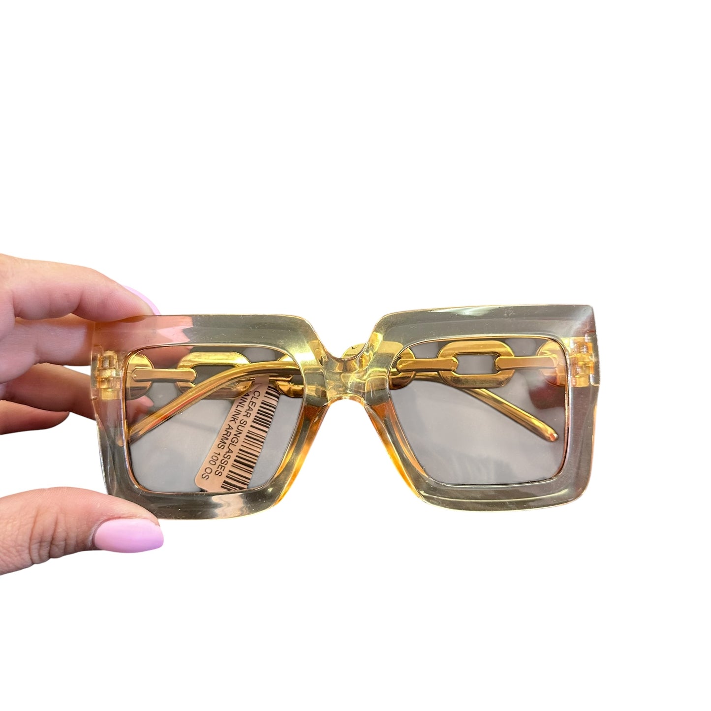 CLEAR SUNGLASSES CHAINLINK ARMS 100 OS