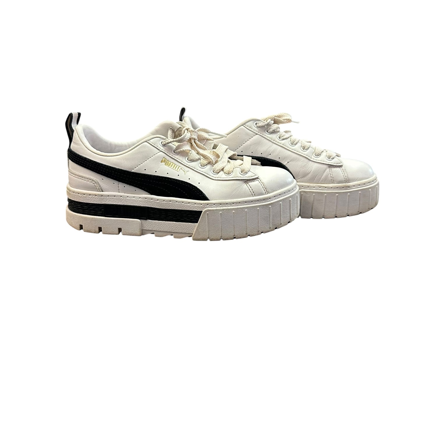 PUMA MAYZE LEATHER PLATFORM SNEAKERS WHITE BLACK 100 SZ 6.5