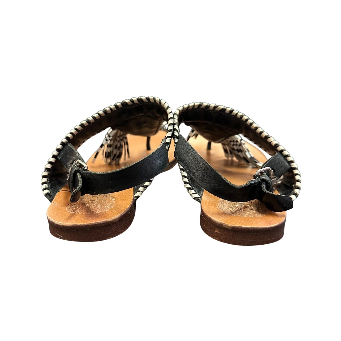 VINCE CAMUTO REBEKA TASSEL BLACK WHITE LEATHER SANDALS 126 SZ 7.5
