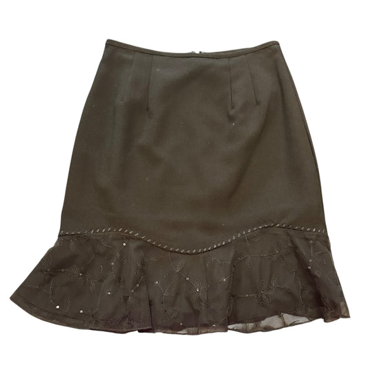 Y2K BLACK PENCIL SKIRT FLOUNCE HEM 100 SMALL