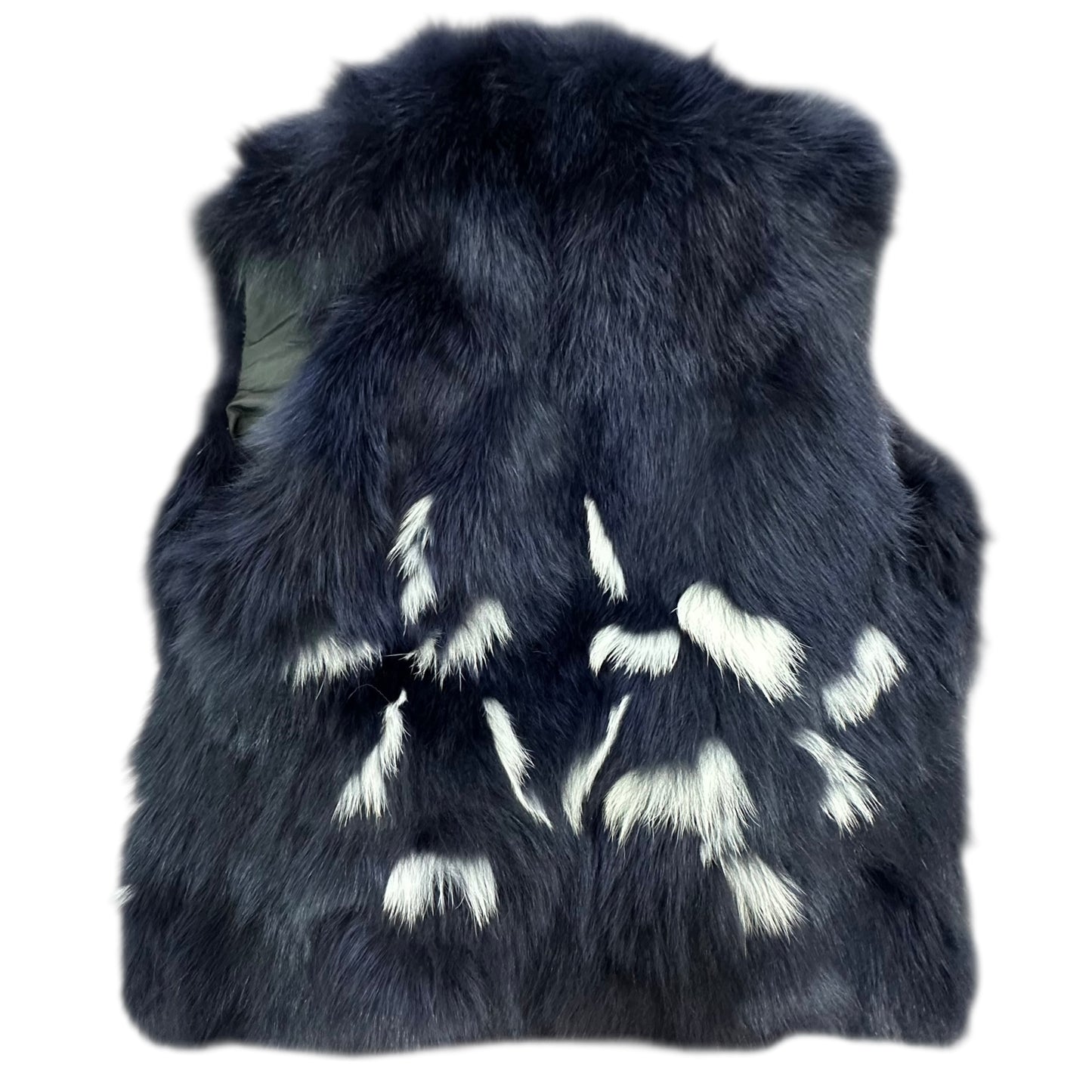 ALBERTO MAKALI NAVY FAUX FUR VEST 6 MEDIUM