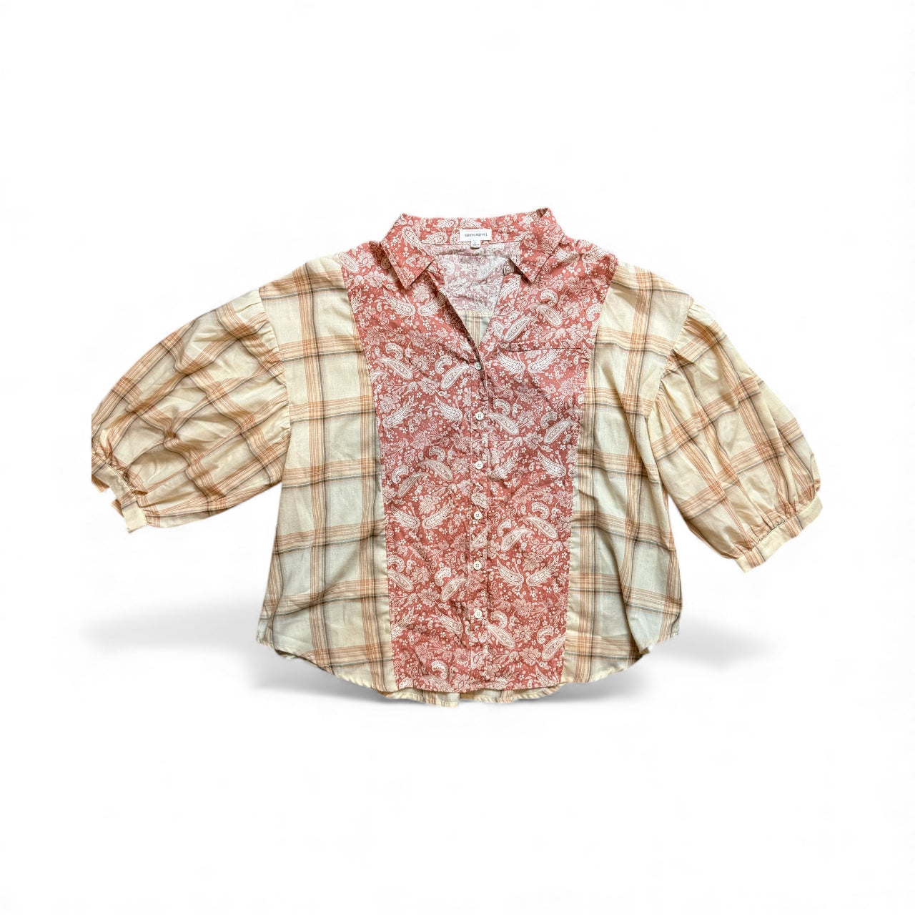 DANCE & MARVEL PLAID BLOUSE PUFF SLEEVES 100 LARGE