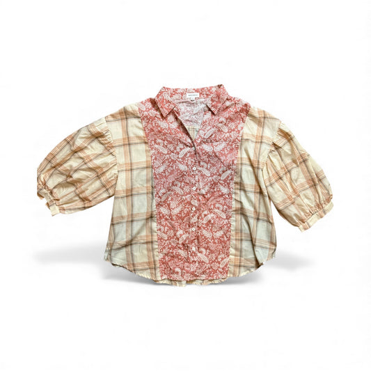 DANCE & MARVEL PLAID BLOUSE PUFF SLEEVES 100 LARGE