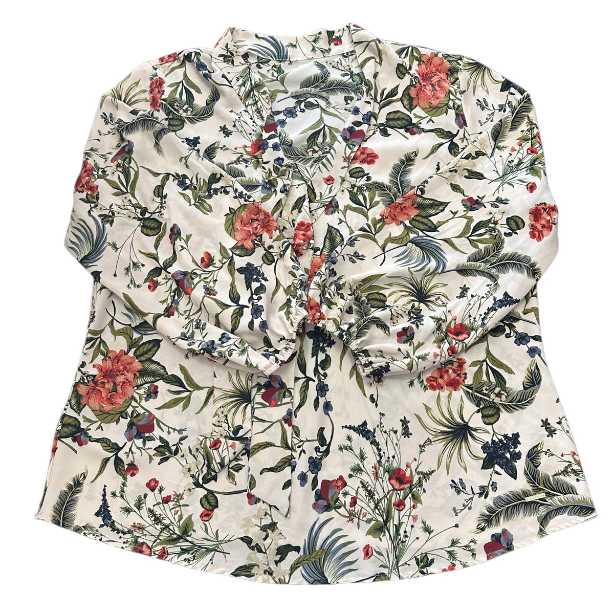 ANNE KLEIN BEIGE FLORAL LONG SLEEVE BLOUSE 100 XL