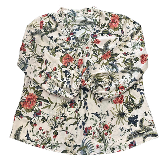 ANNE KLEIN BEIGE FLORAL LONG SLEEVE BLOUSE 100 XL
