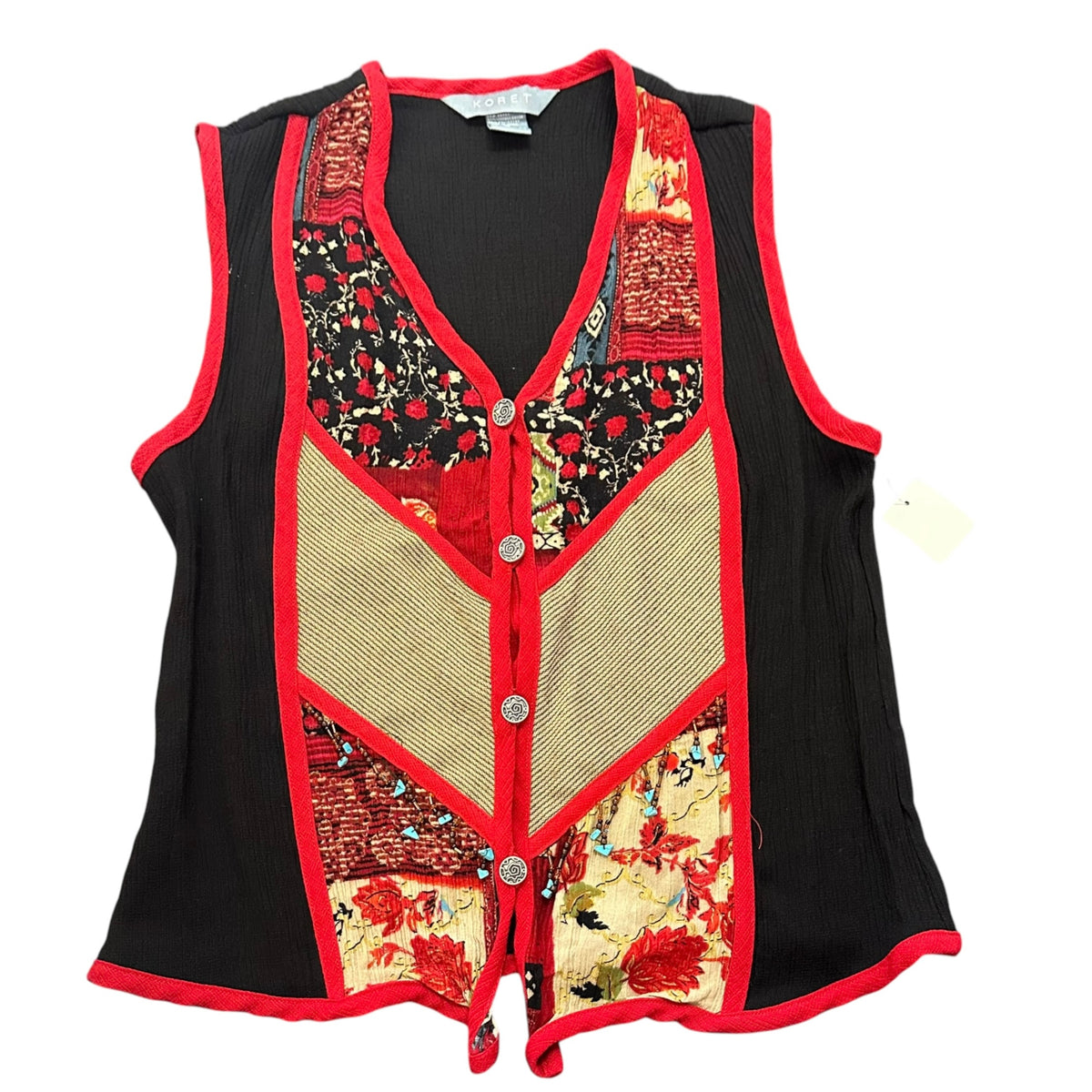 KORET VINTAGE 90S BLACK BEIGE RED VEST TURQUOISE DETAILING 274 MEDIUM