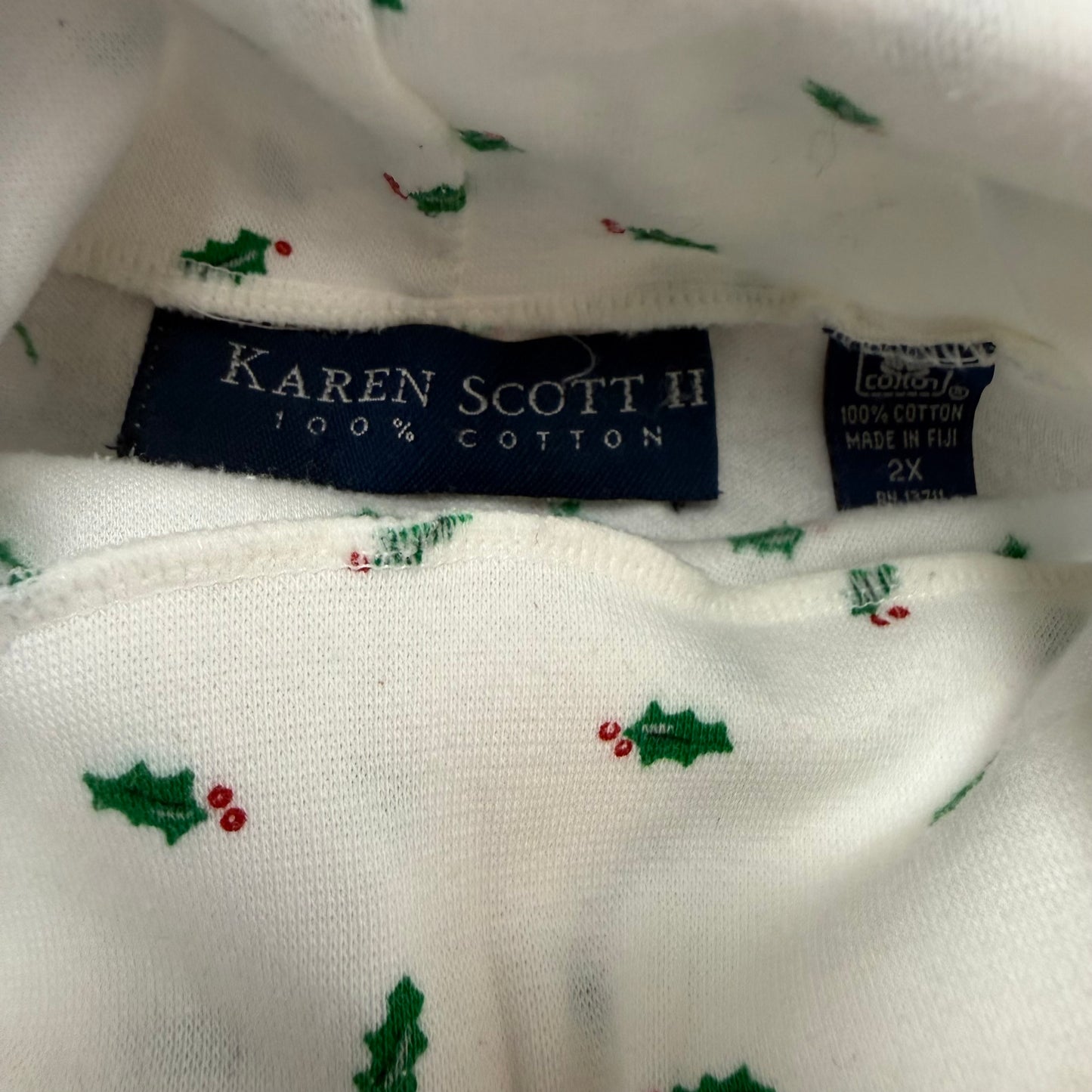 KAREN SCOTT CHRISTMAS HOLLY WHITE TURTLENECK TOP 100 2X