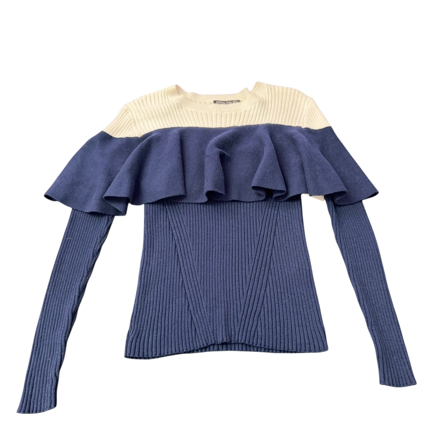 CENTRAL PARK WEST NAVY WHITE SWEATER RUFFLE 249 LARGE