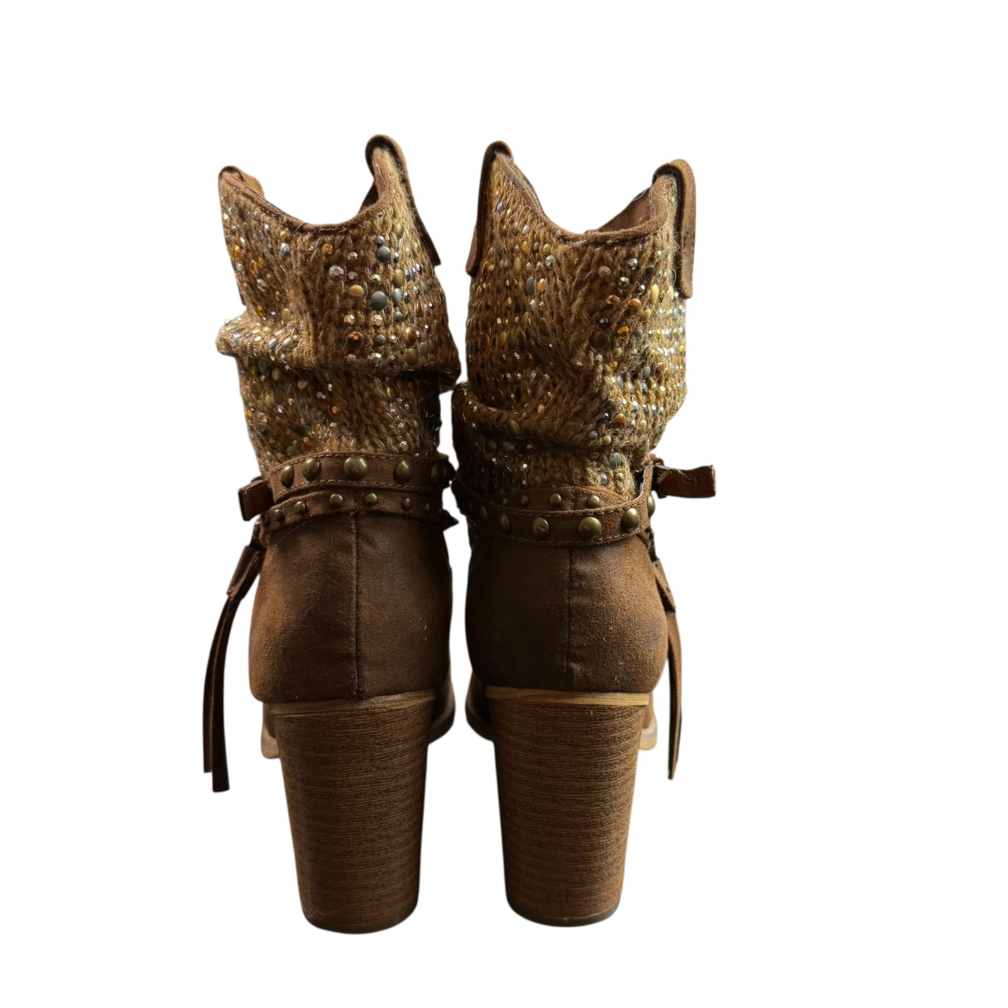 NOT RATED THUMBS UP BOOTIE FAUX SUEDE SEQUIN EMBELLISHMENTS SZ 7