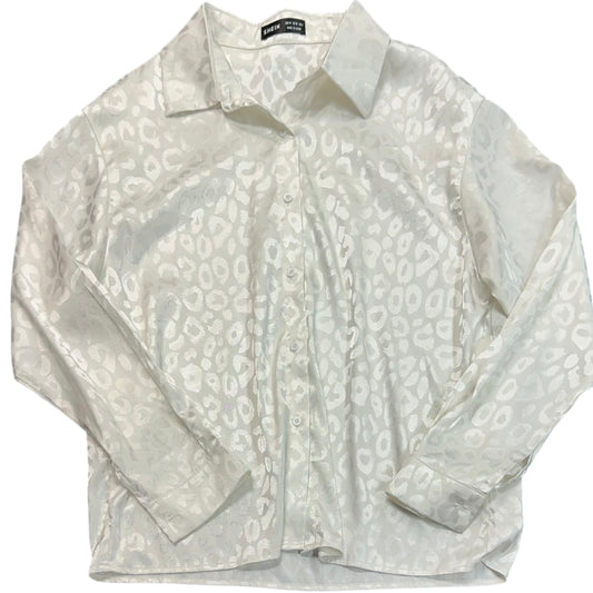 SHEIN WHITE SATIN ANIMAL PRINT BLOUSE 100 MEDIUM