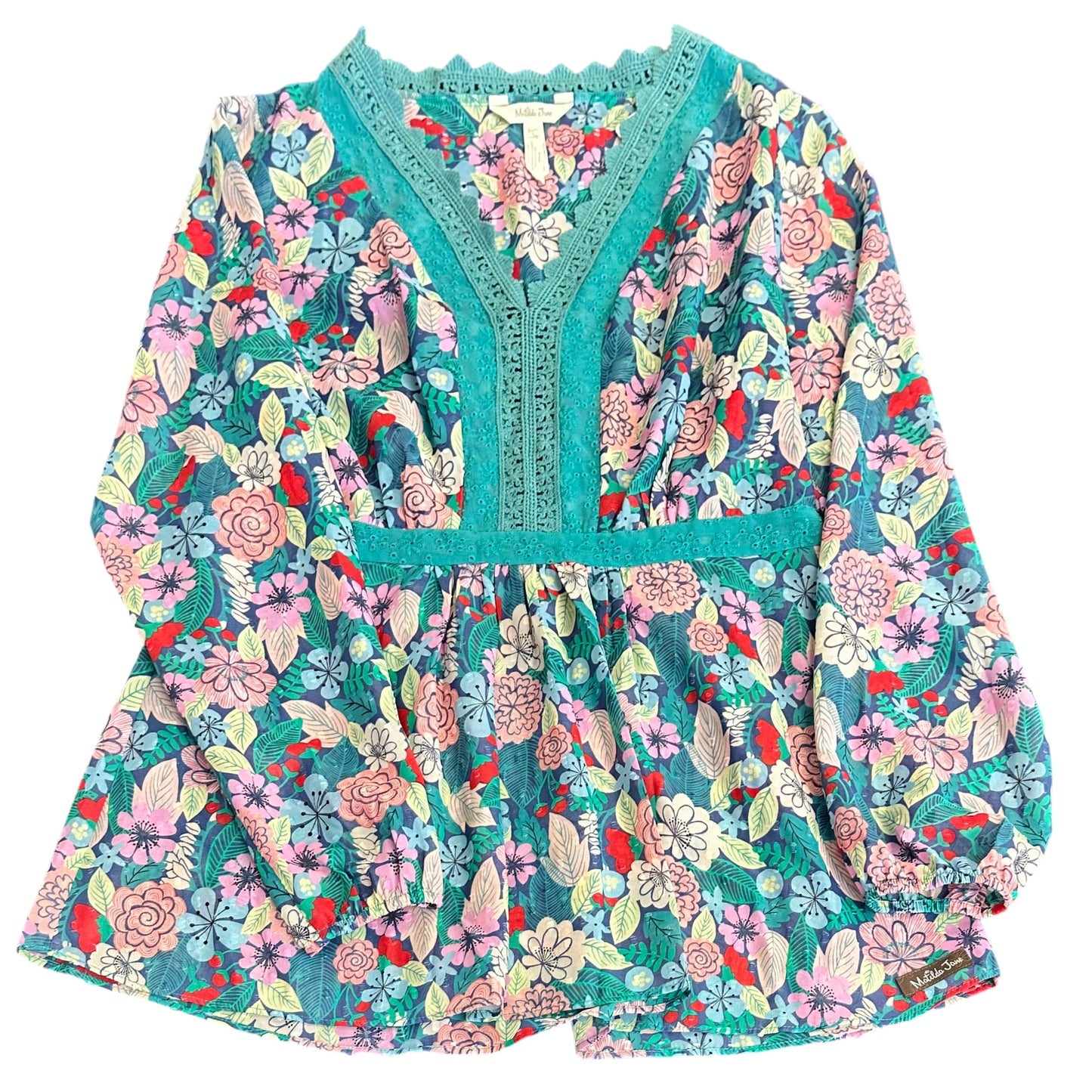 MATILDA JANE FLORAL TEAL PINK BLOUSE 100 LARGE