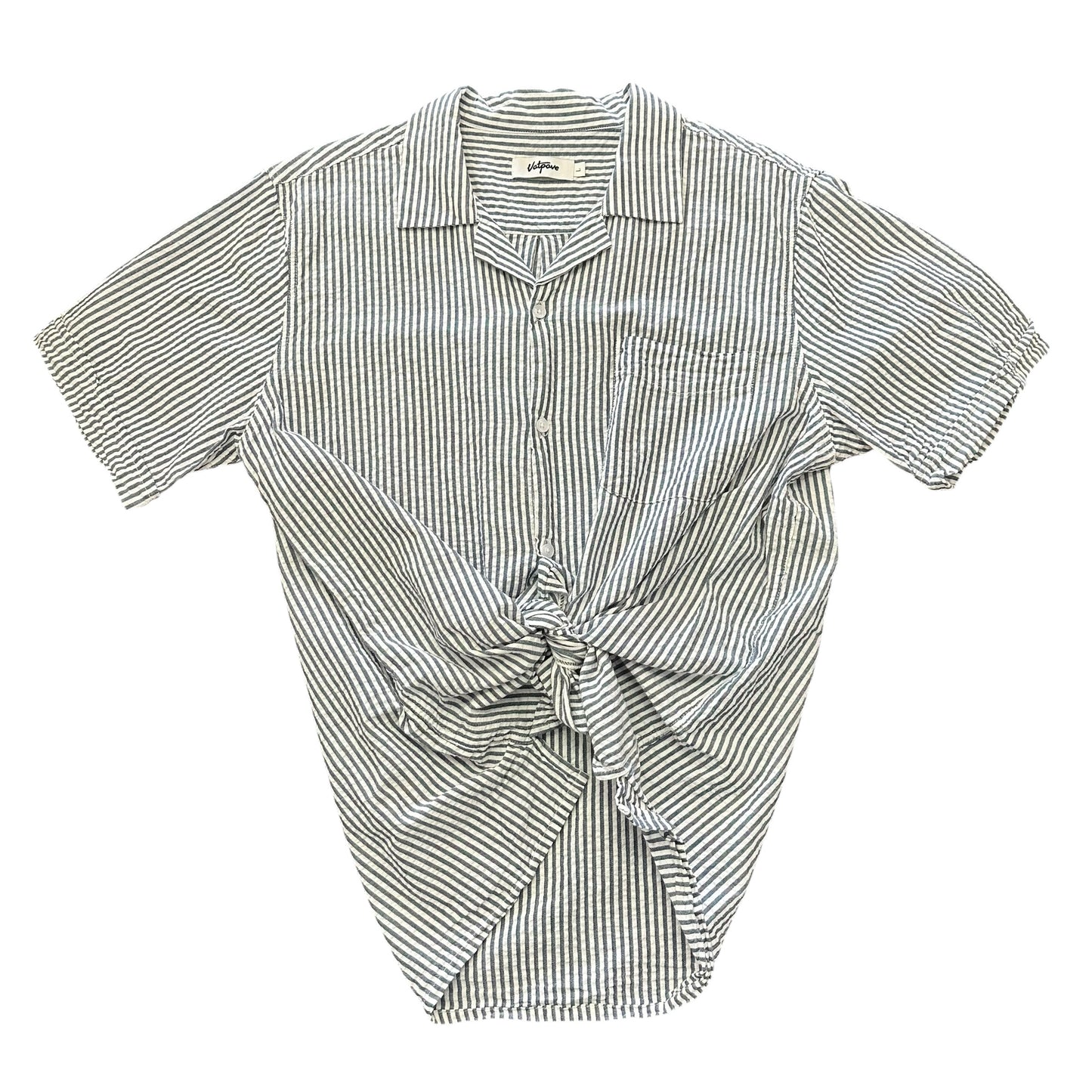 VATPOAVE BUTTON UP STRIPED NAVY WHITE BLOUSE 8 LARGE
