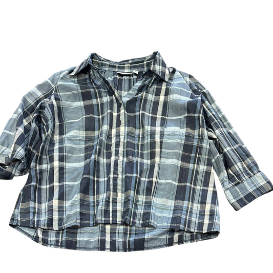 CROFT & BARROW NAVY BLUE BUTTON UP BLOUSE 233 LARGE