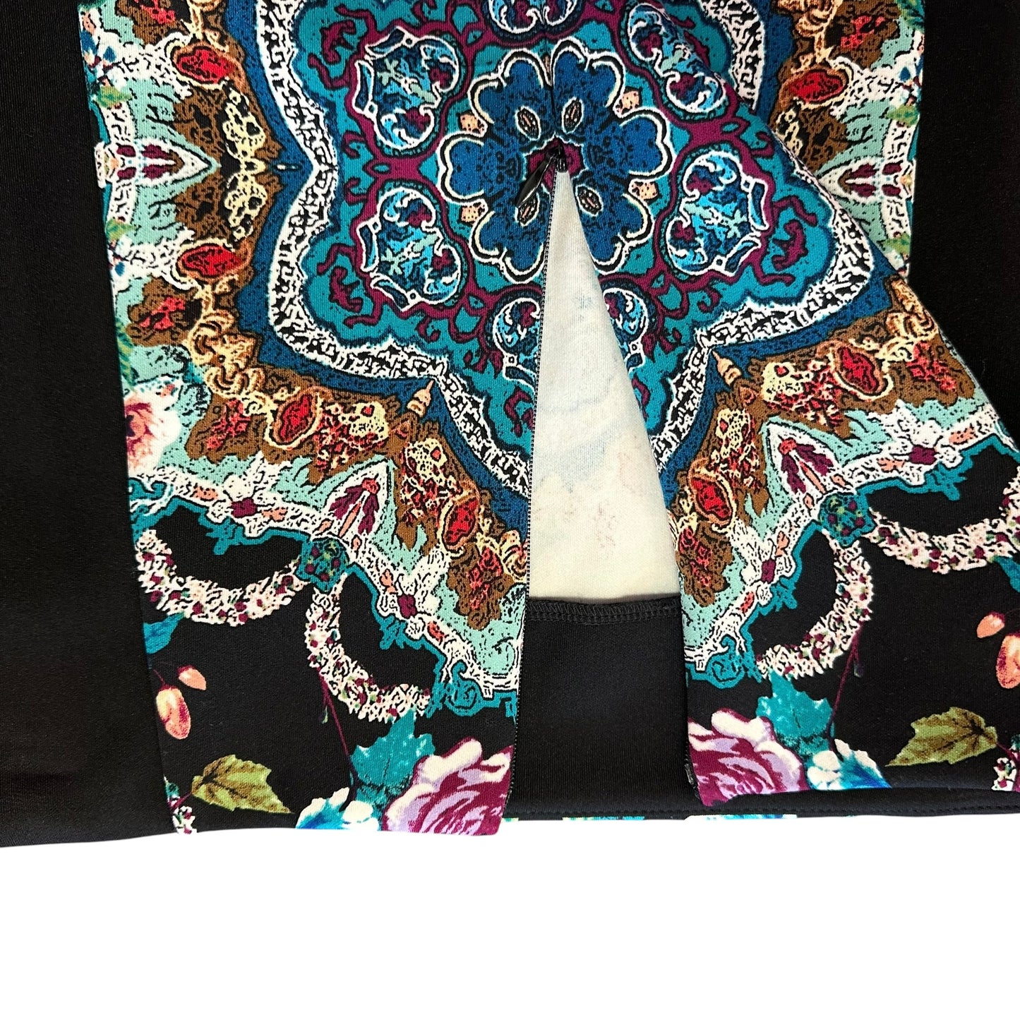 NICOLE MILLER PONTE SKIRT BLACK COLORFUL PAISLEY Y2K 100 XS