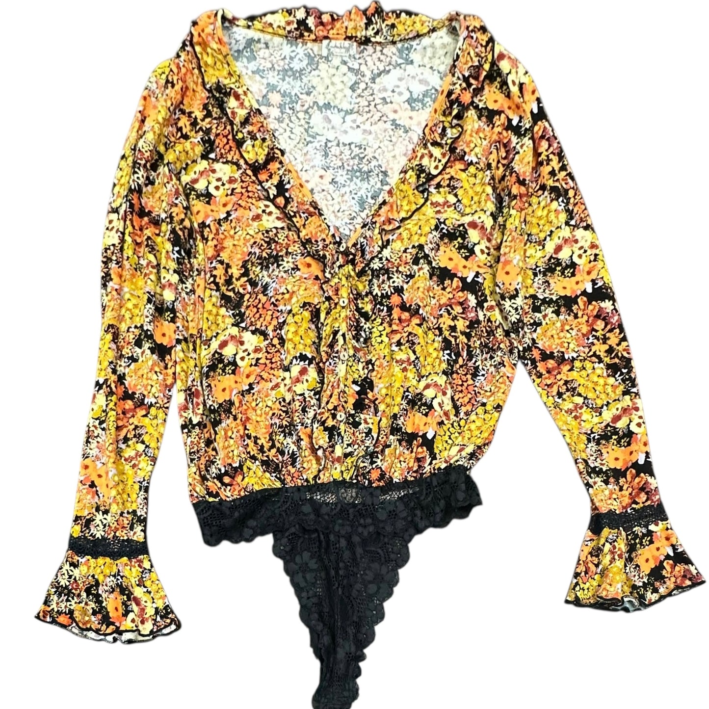 FREE PEOPLE INTIMATELY YELLOW FLORAL BODYSUIT 100 MEDIUM