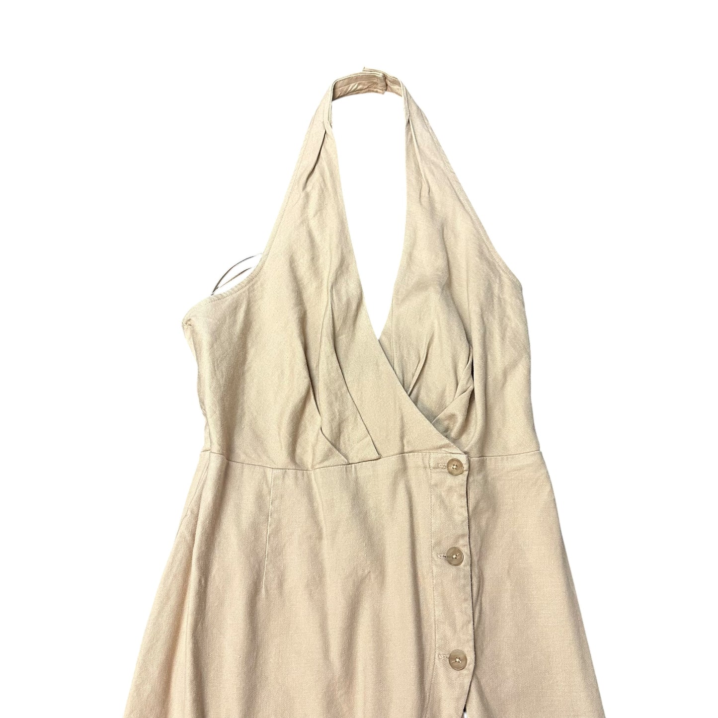 BY ANTHROPOLOGIE LINEN HALTER COLUMN MIDI DRESS TAN NWT 264 MED PETITE