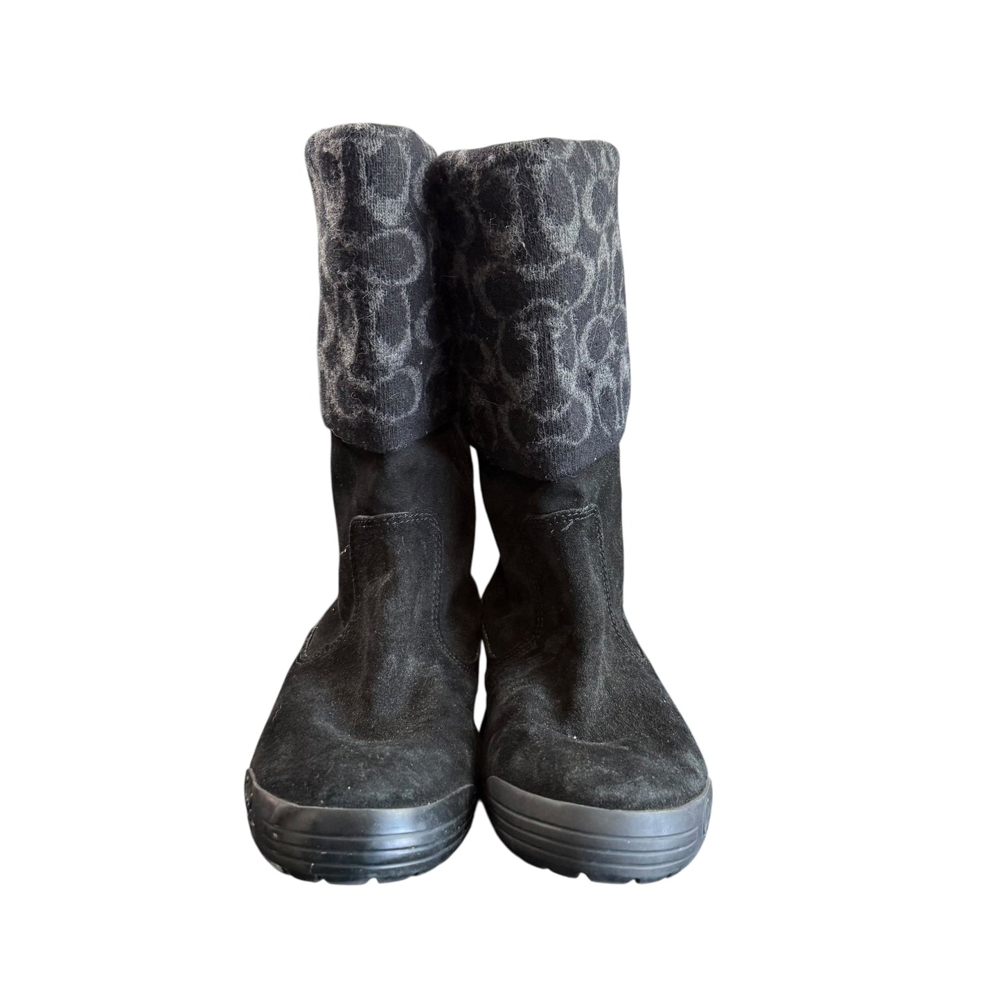COACH TATUM BLACK LEATHER WOOL BLEND BOOTS 100 SZ 8M
