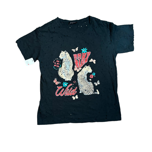 ZUTTER STAY WILD DISTRESSED BLACK TSHIRT - SMALL - 100