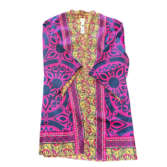 CHICO'S PINK NAVY PATTERNED CARDIGAN 100 SZ 1 MEDIUM