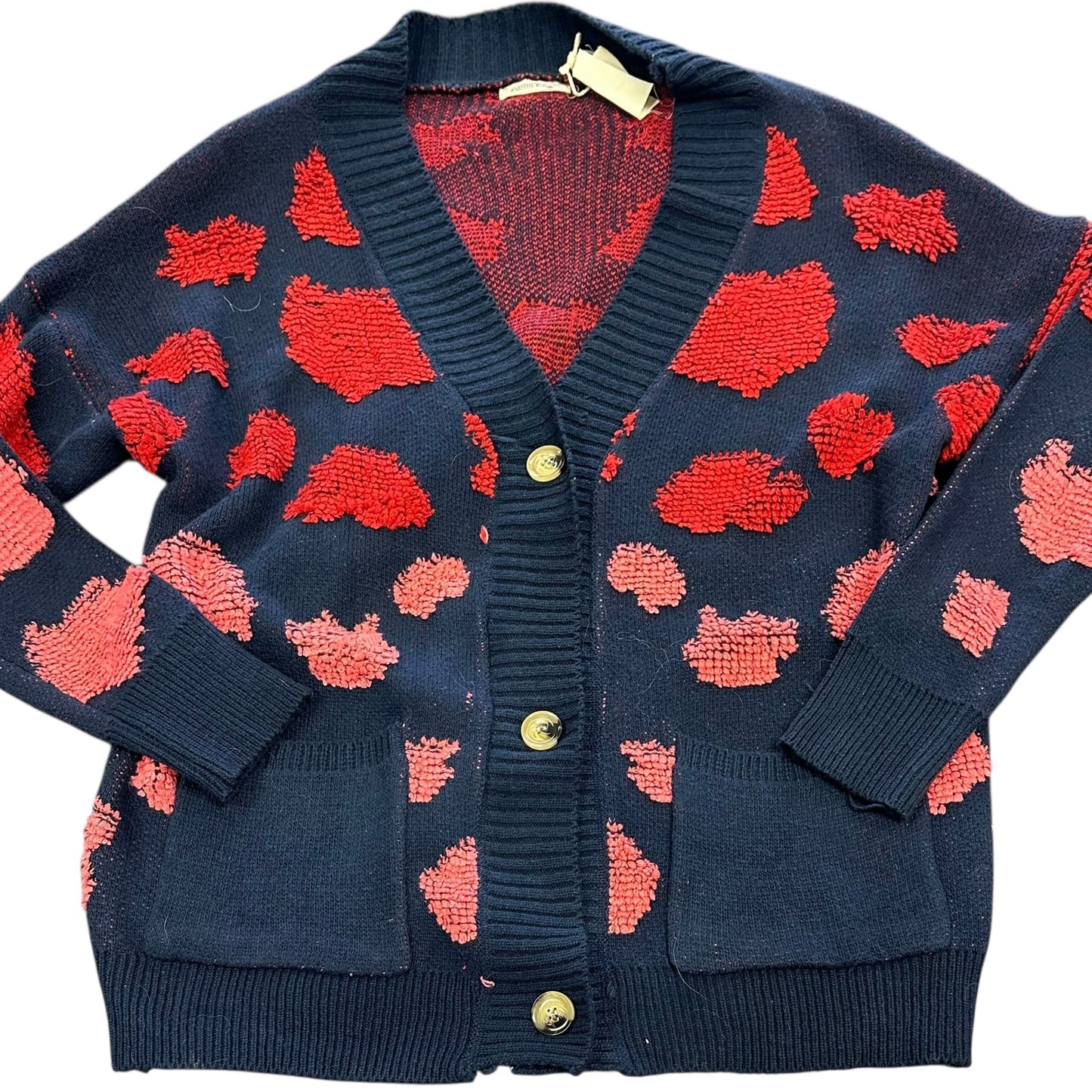 ANDTHEWHY NAVY HEART CARDIGAN 100 NWT M/L