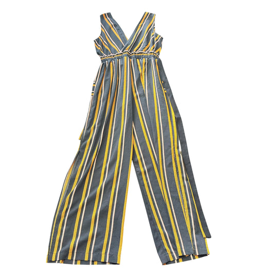 MONTEAU STRIPED NAVY ORANGE WHITE WIDE LEG JUMPSUIT 100 LARGE