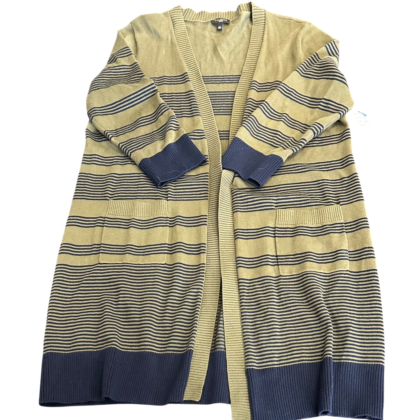 TALBOTS GREEN NAVY STRIPED KNIT CARDIGAN 100 LARGE PETITE