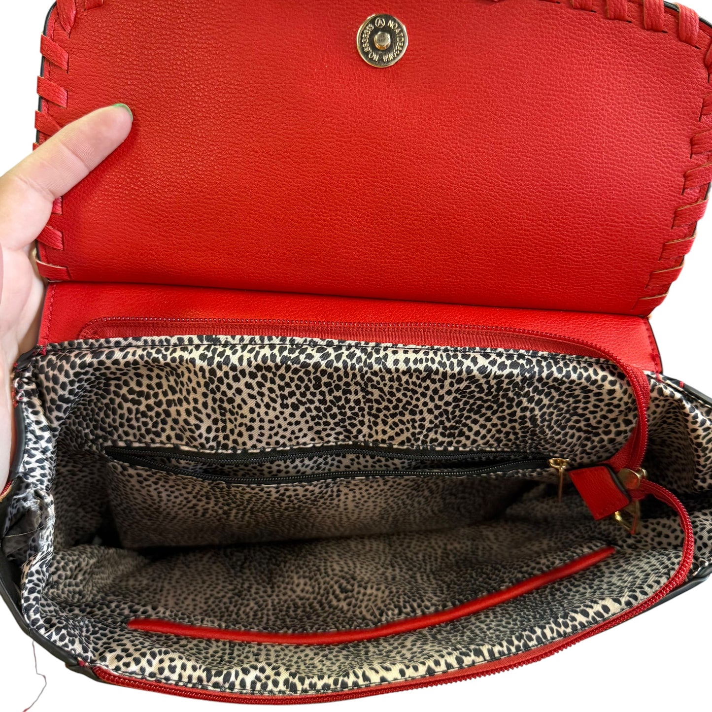 RED FAUX LEATHER BACKPACK W WALLET *DAMAGED 263 OS