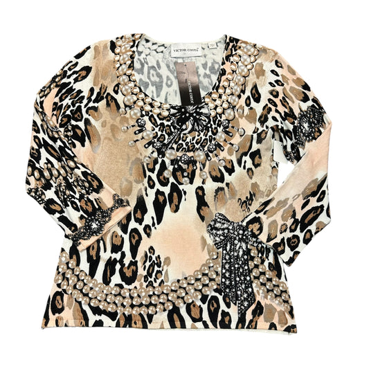 VICTOR COSTA ANIMAL PRINT KNIT BLOUSE EMBELLISHED NWT 216 LARGE