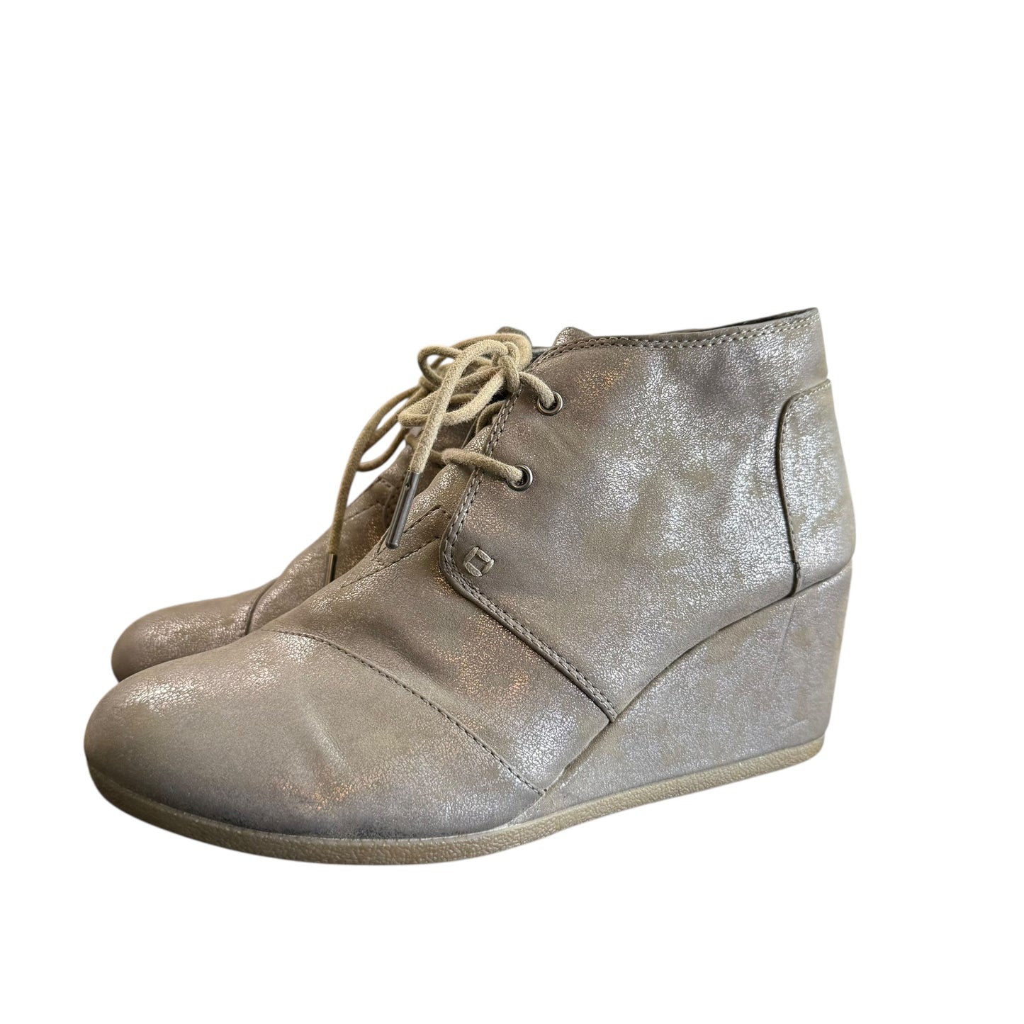 TOMS SILVER WEDGE ANKLE BOOTIES 38 SZ 9.5