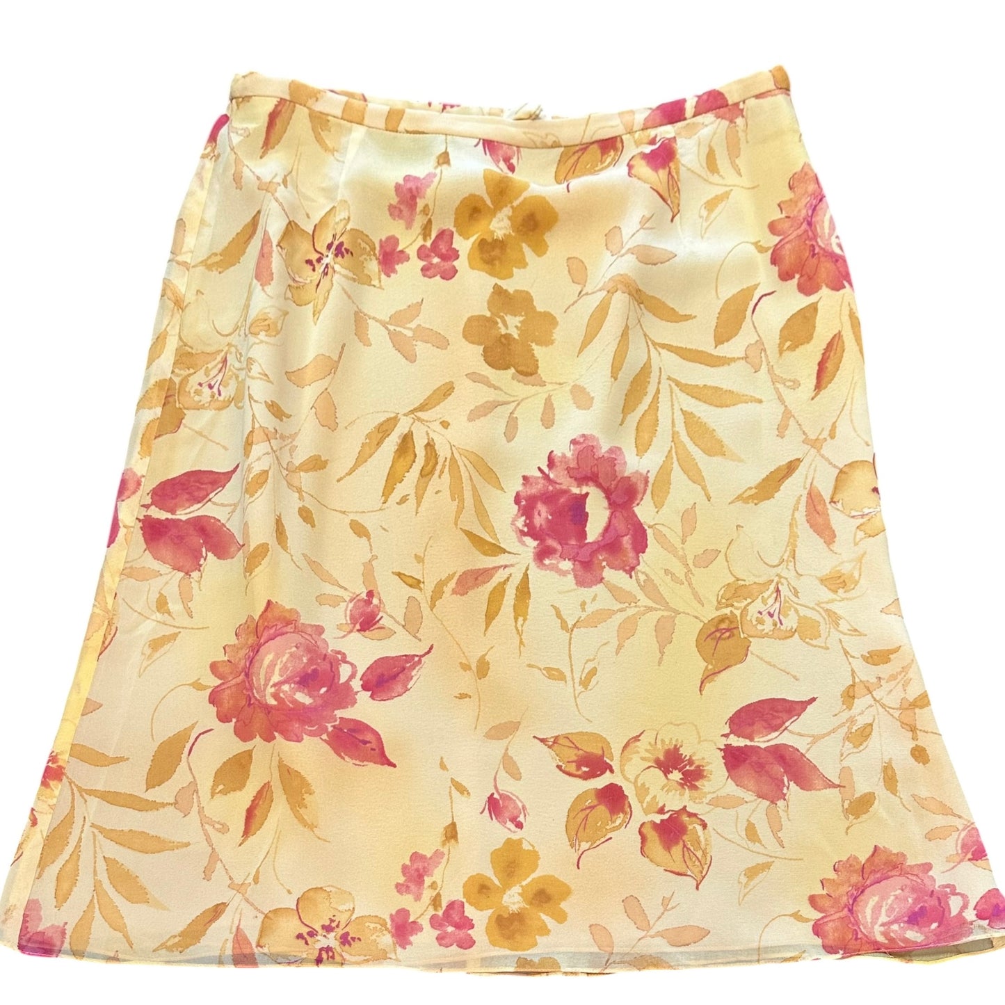 CYNTHIA HOWIE 100% SILK YELLOW FLORAL SKIRT 100 SZ 10P/MED